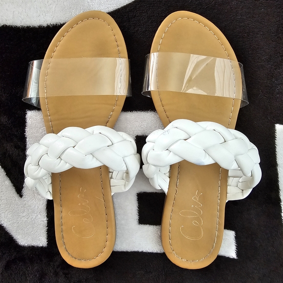 CeliaB White Braided Slide Sandals - Picture 1 of 5